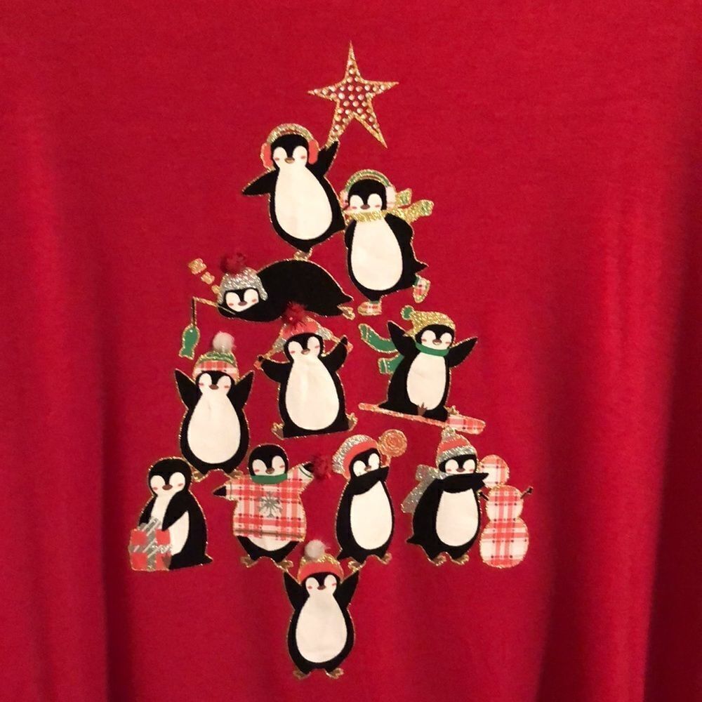 cloth & portrait L Penguins Christmas Tree Sleep Pajama Long Sleeve High Low T - Picture 5 of 10